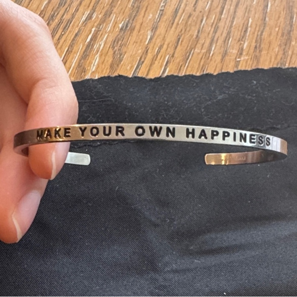 Make your own happiness silver mantra band bracelet